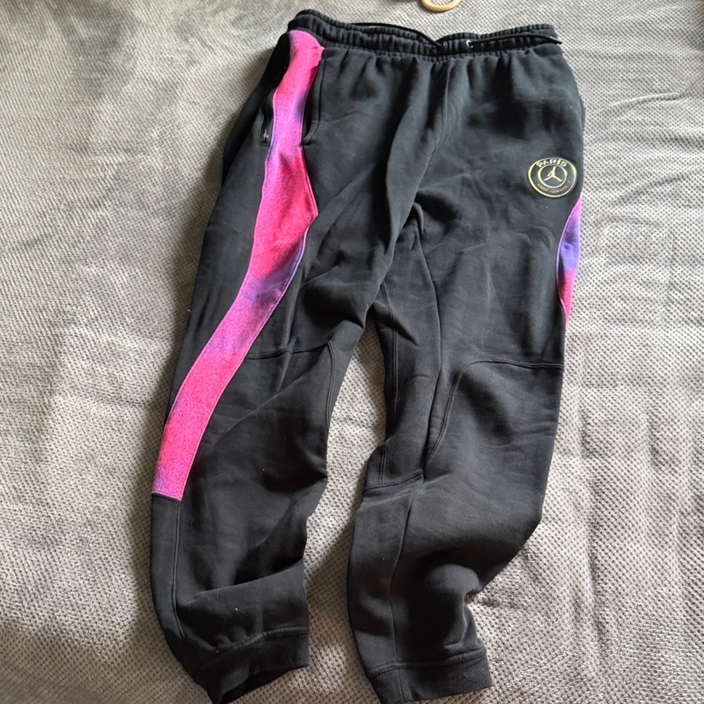 Jordan Black Joggers with Pink and Purple Stripes